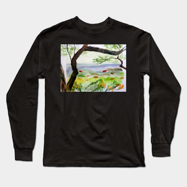 Texas Hill Country Watercolor Painting Long Sleeve T-Shirt by julyperson